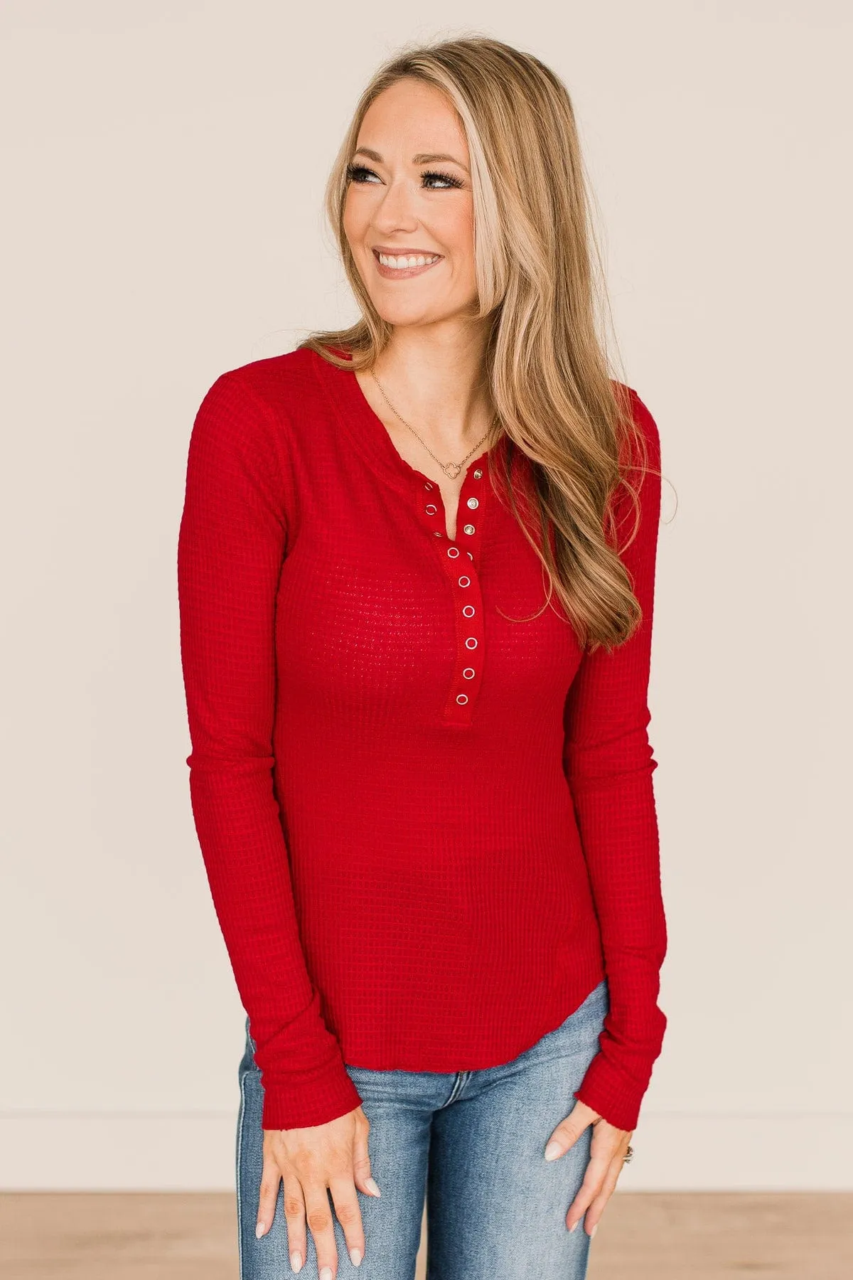 Endless Compliments Waffle Knit Top- Ruby Red