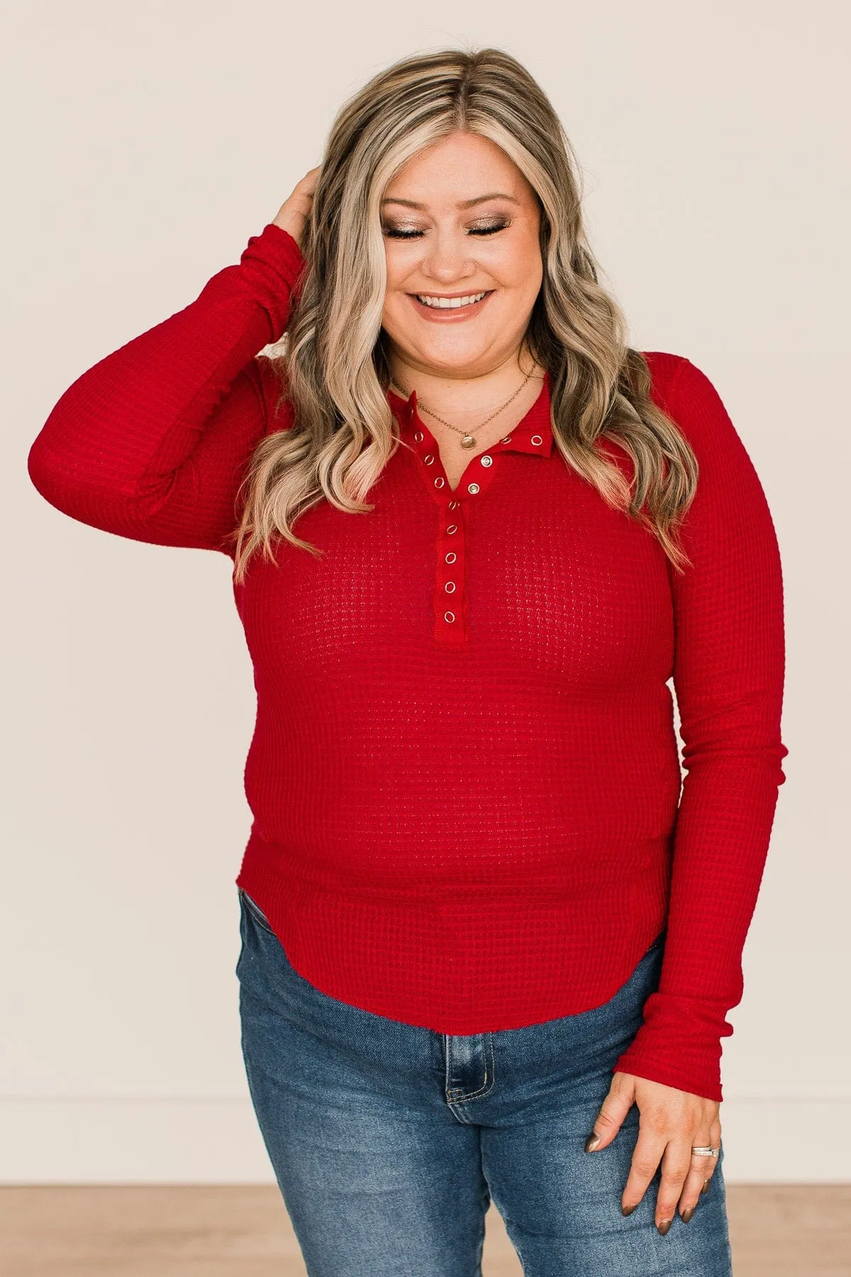 Endless Compliments Waffle Knit Top- Ruby Red