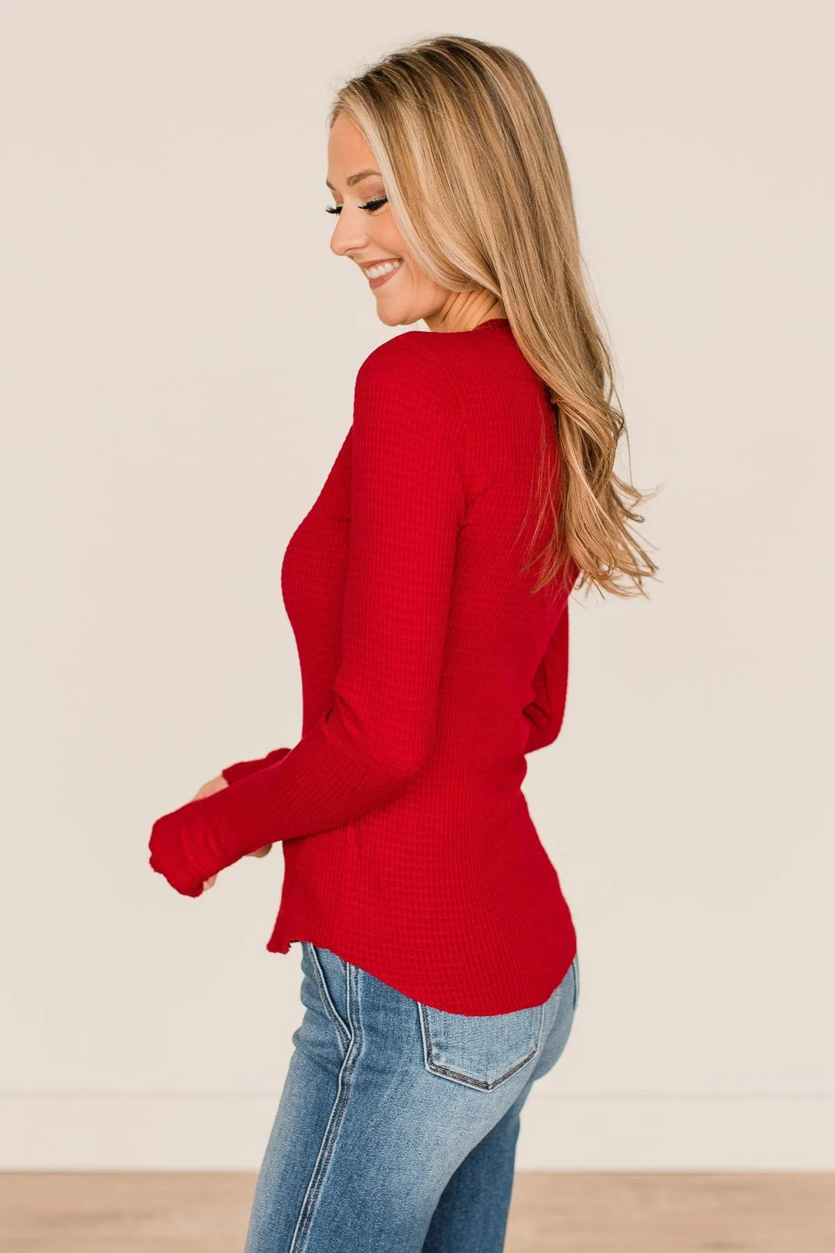 Endless Compliments Waffle Knit Top- Ruby Red