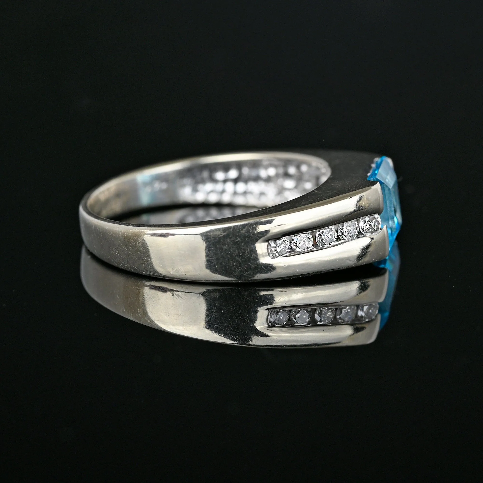 Estate Diamond Blue Topaz Ring in 14K White Gold