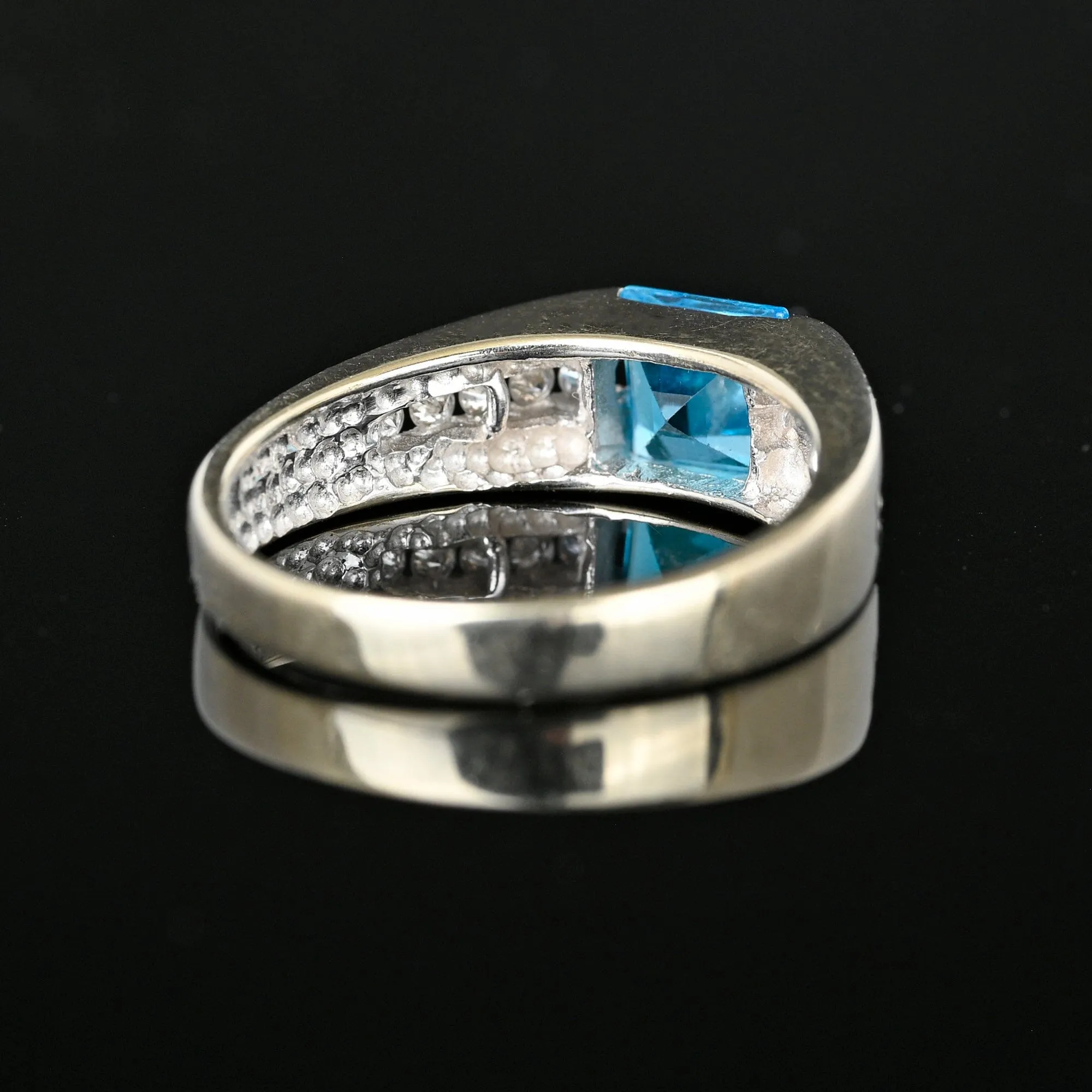 Estate Diamond Blue Topaz Ring in 14K White Gold