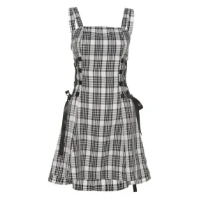 Fairy Grunge Mini Plaid Dress Women Mall Goth Punk Aesthetic Y2k Zipper Bandage Corset Dress Vintage Dark Gothic Alt Outfits