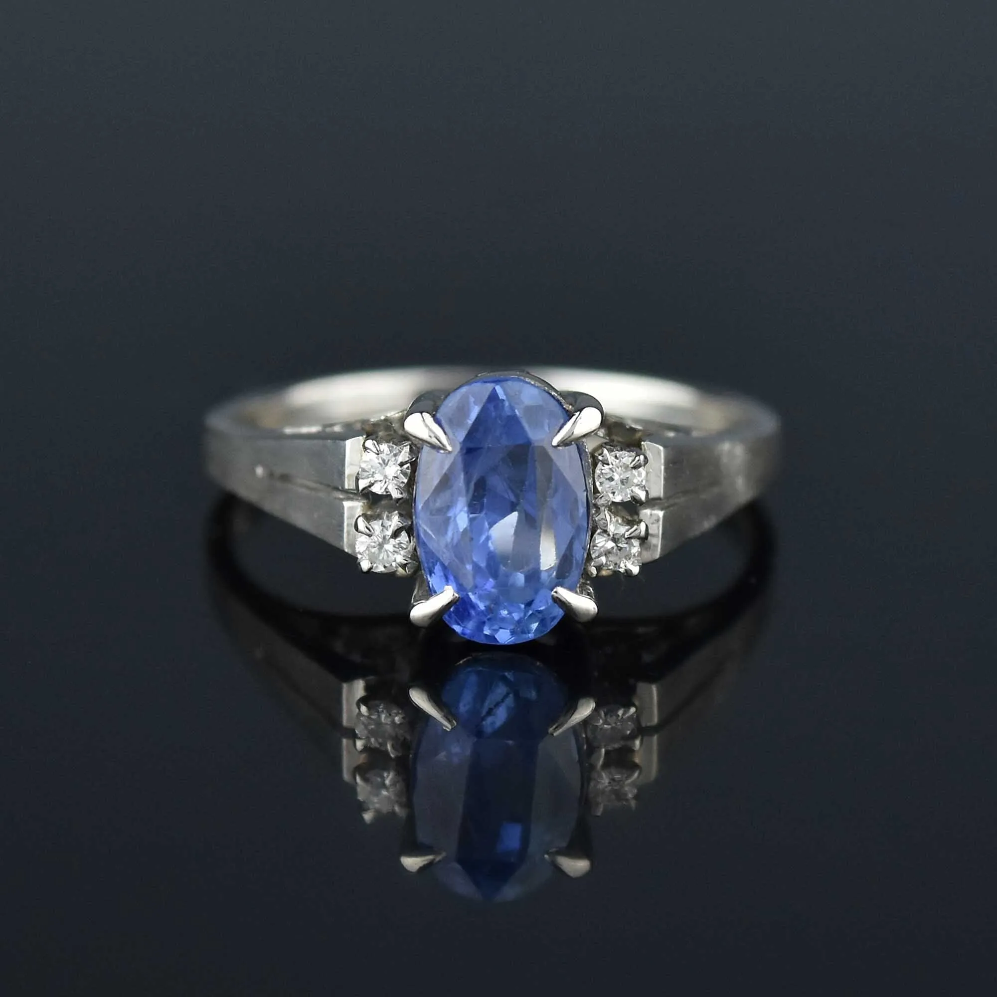 Final Payment Vintage Platinum Diamond Natural Blue Sapphire Ring