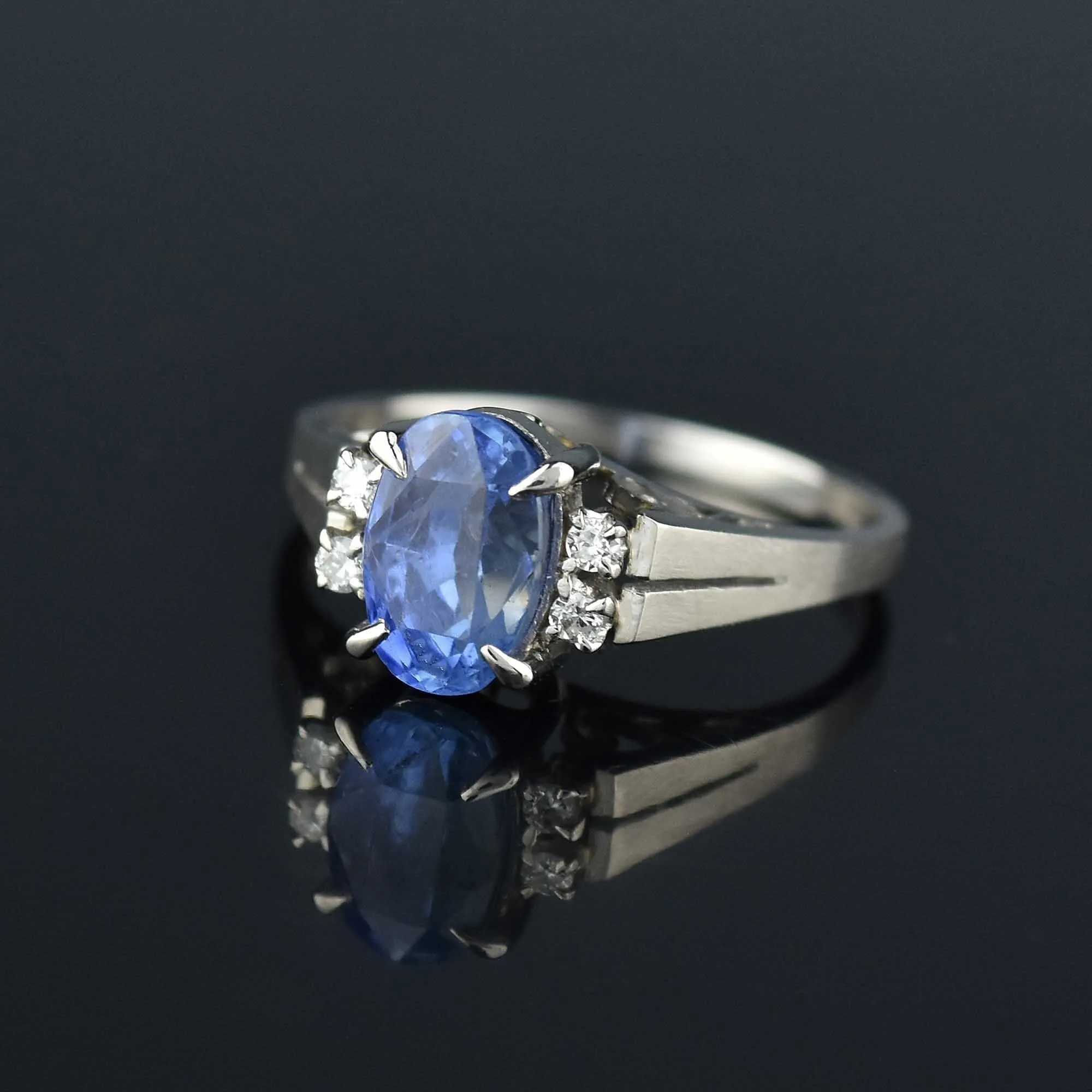 Final Payment Vintage Platinum Diamond Natural Blue Sapphire Ring