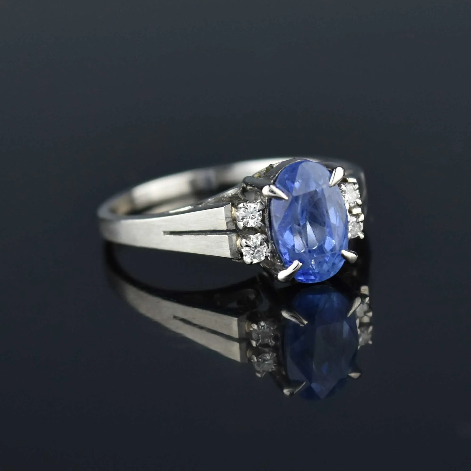 Final Payment Vintage Platinum Diamond Natural Blue Sapphire Ring