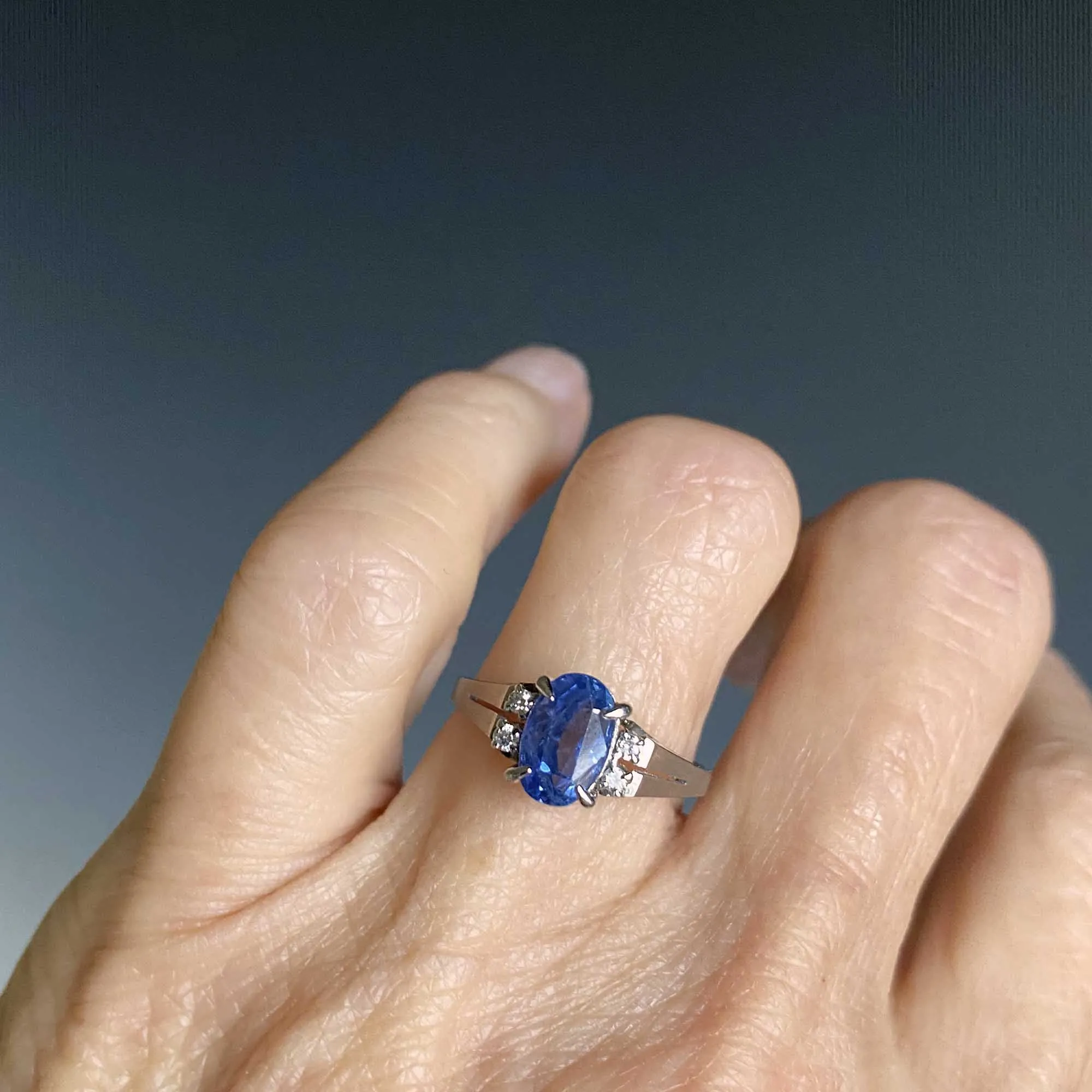 Final Payment Vintage Platinum Diamond Natural Blue Sapphire Ring