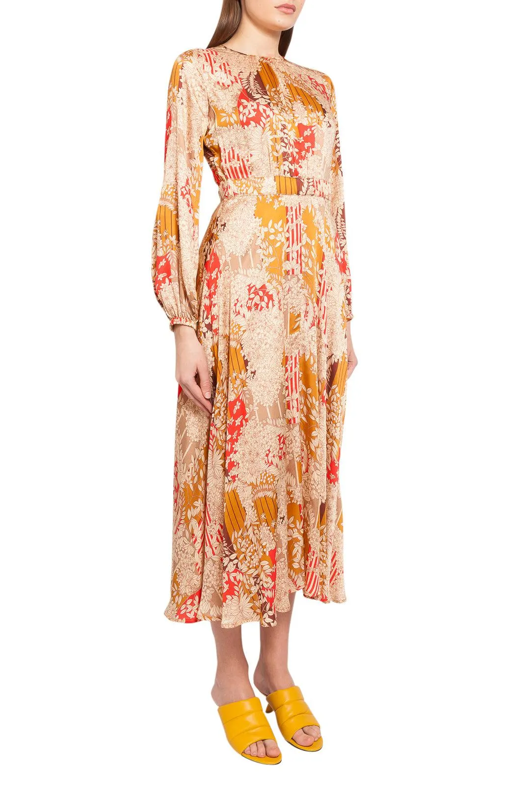 Floral pattern flared long dress