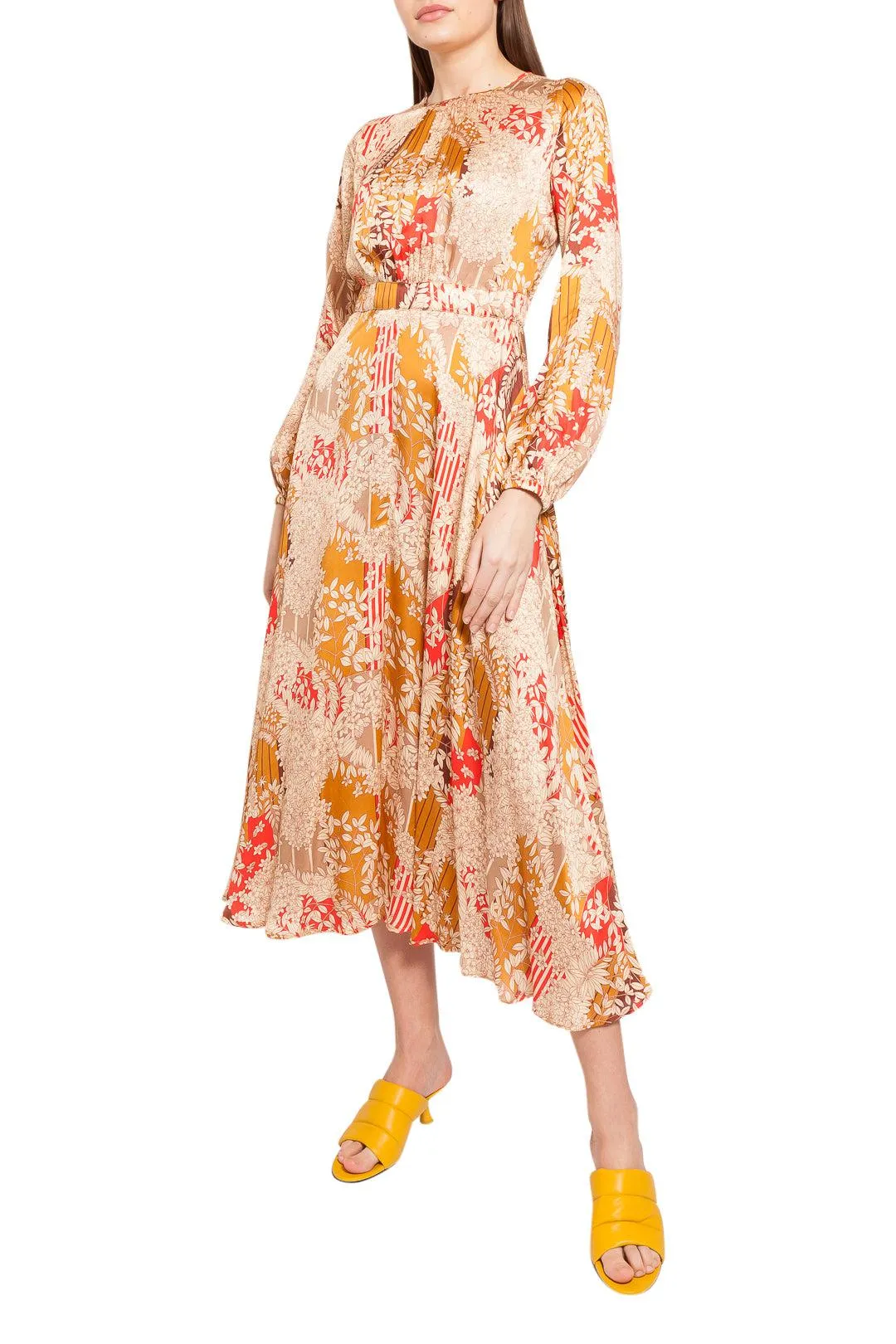 Floral pattern flared long dress