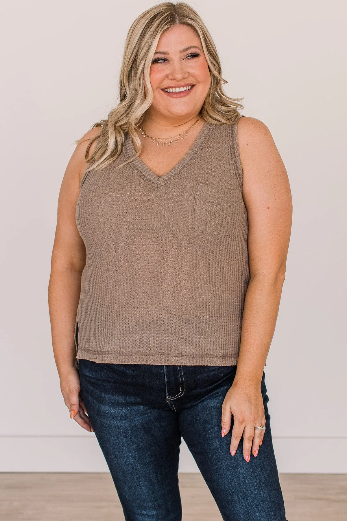 Genuine Smiles Waffle Knit Tank Top- Mocha