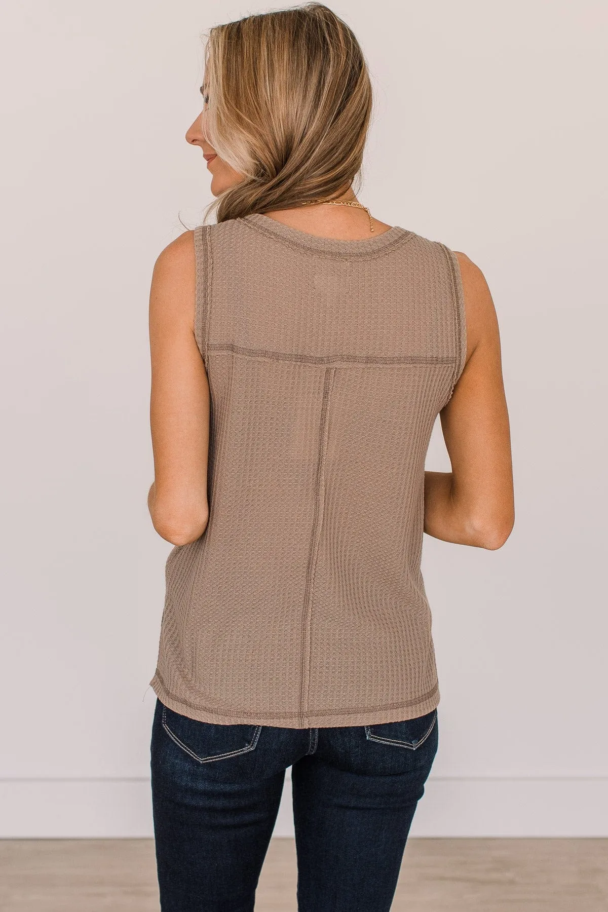 Genuine Smiles Waffle Knit Tank Top- Mocha