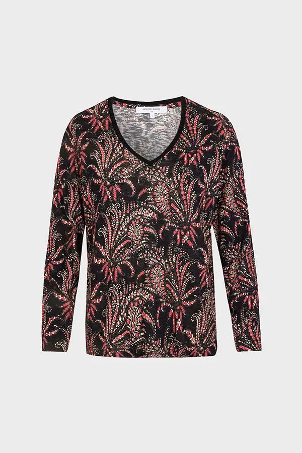 Gerard Darel ADELINA LONG SLEEVES PRINTED V-NECK T-SHIRT