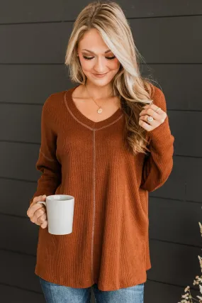 Got Your Attention Waffle Knit Top- Copper