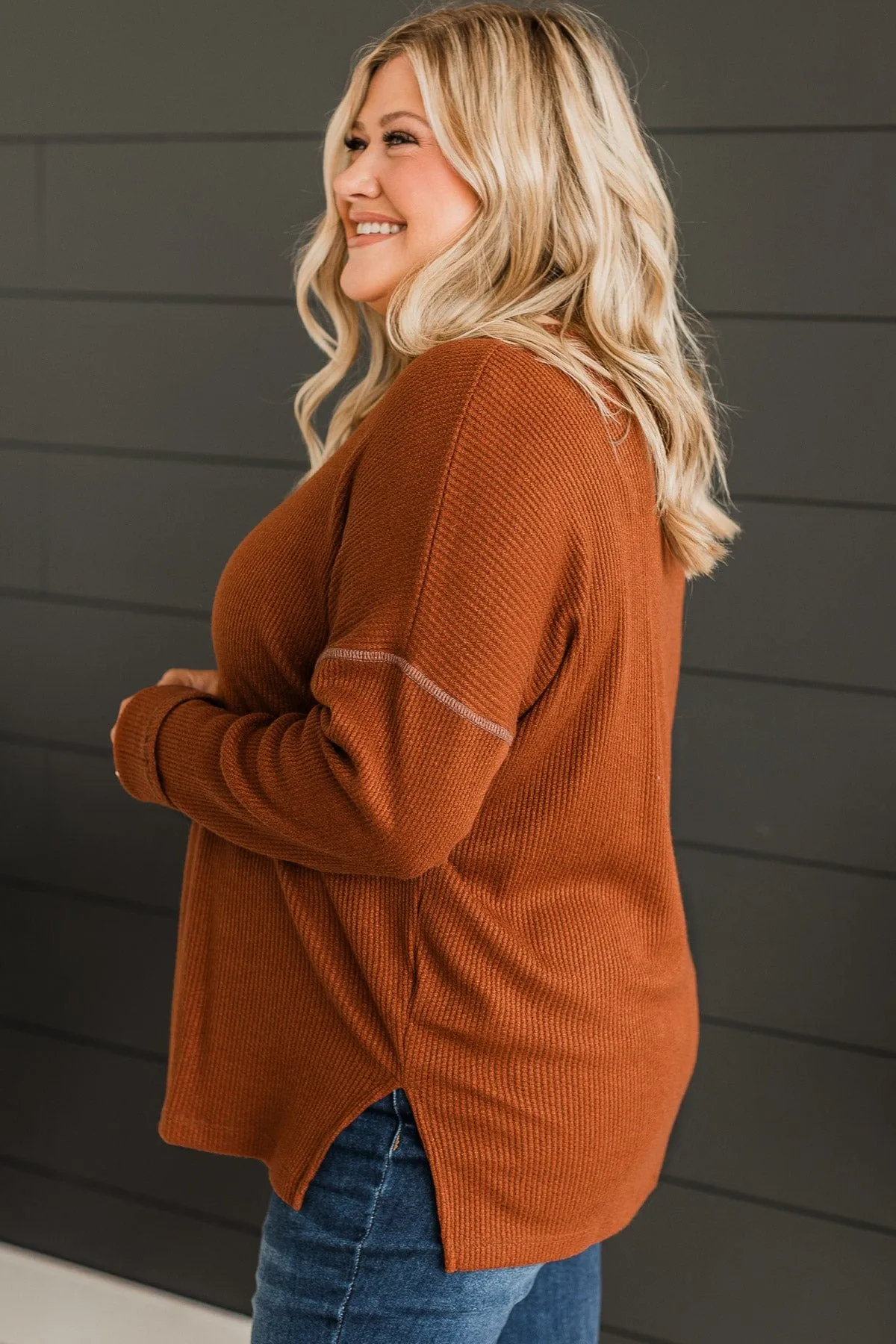 Got Your Attention Waffle Knit Top- Copper