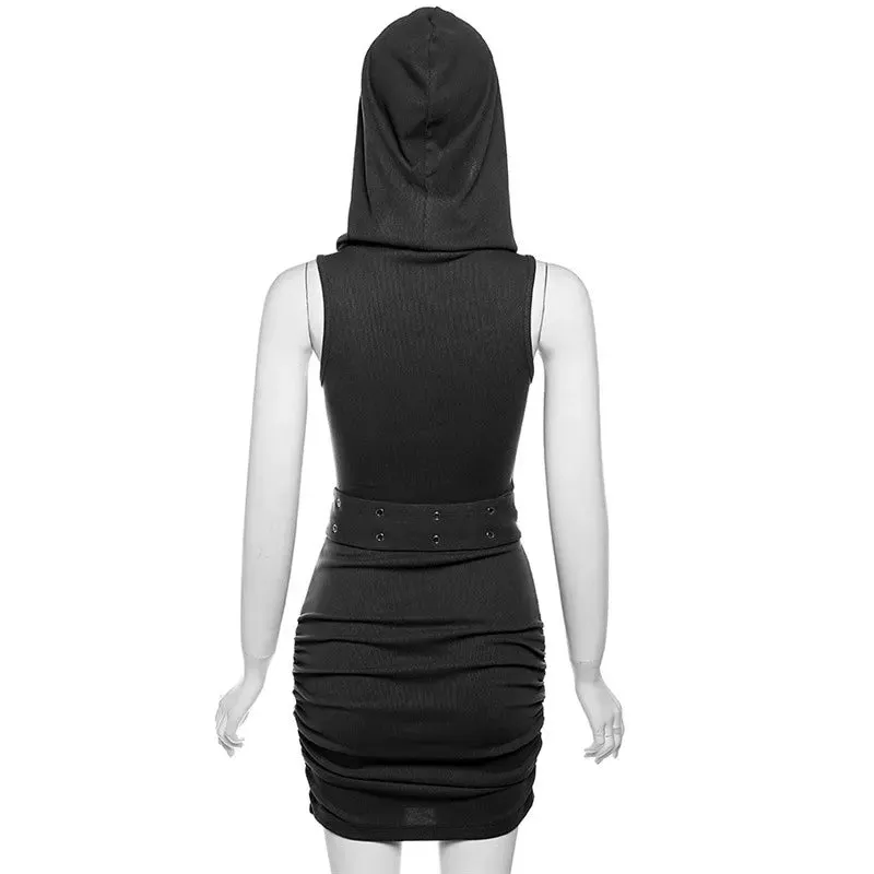 Goth Dark Cyber Hooded Mini Dress