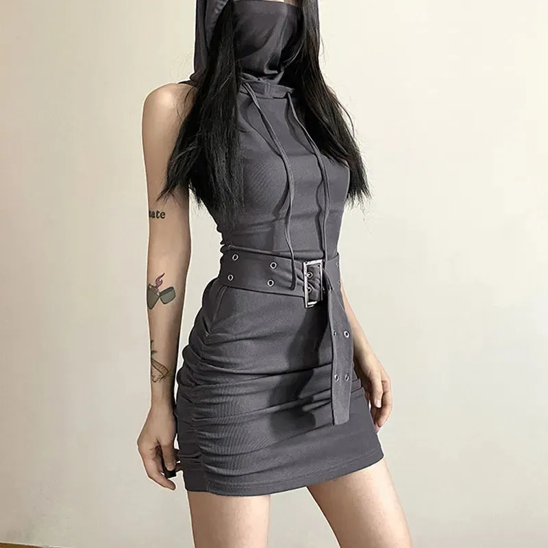 Goth Dark Cyber Hooded Mini Dress