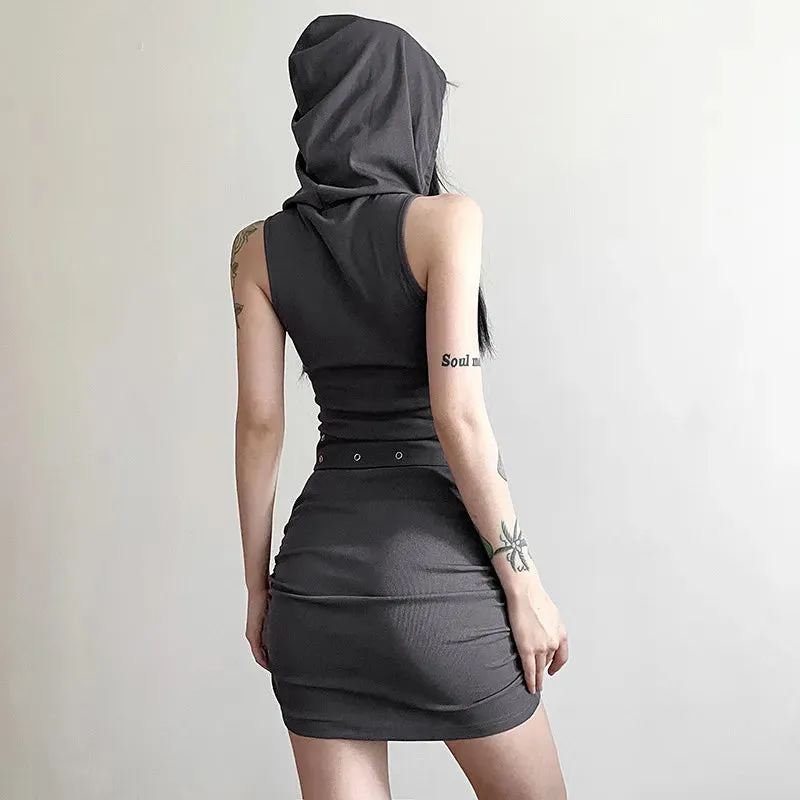 Goth Dark Cyber Hooded Mini Dress