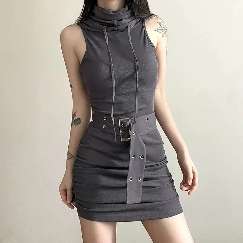 Goth Dark Cyber Hooded Mini Dress