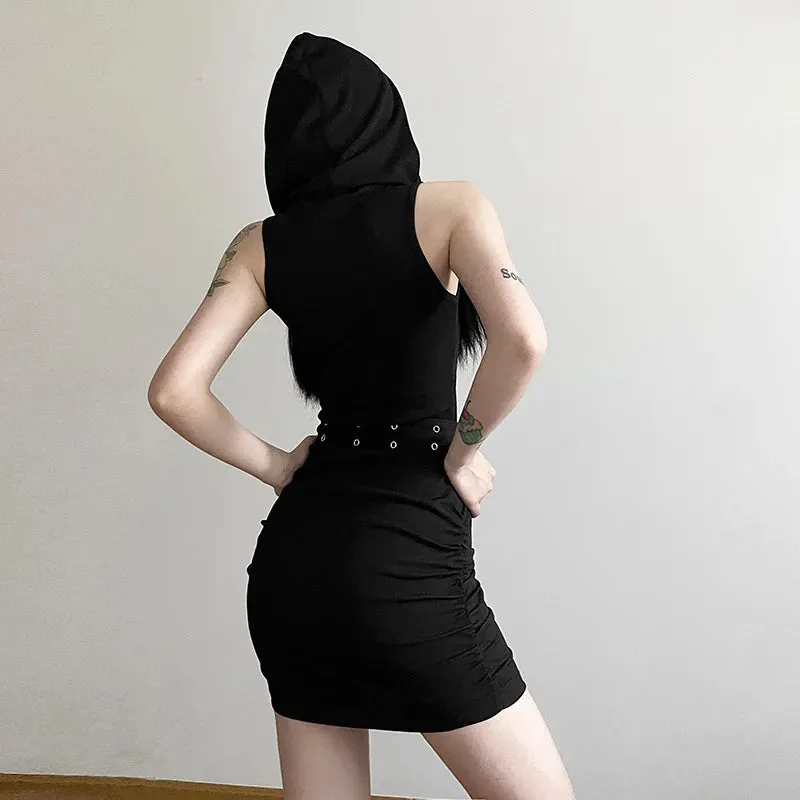 Goth Dark Cyber Hooded Mini Dress