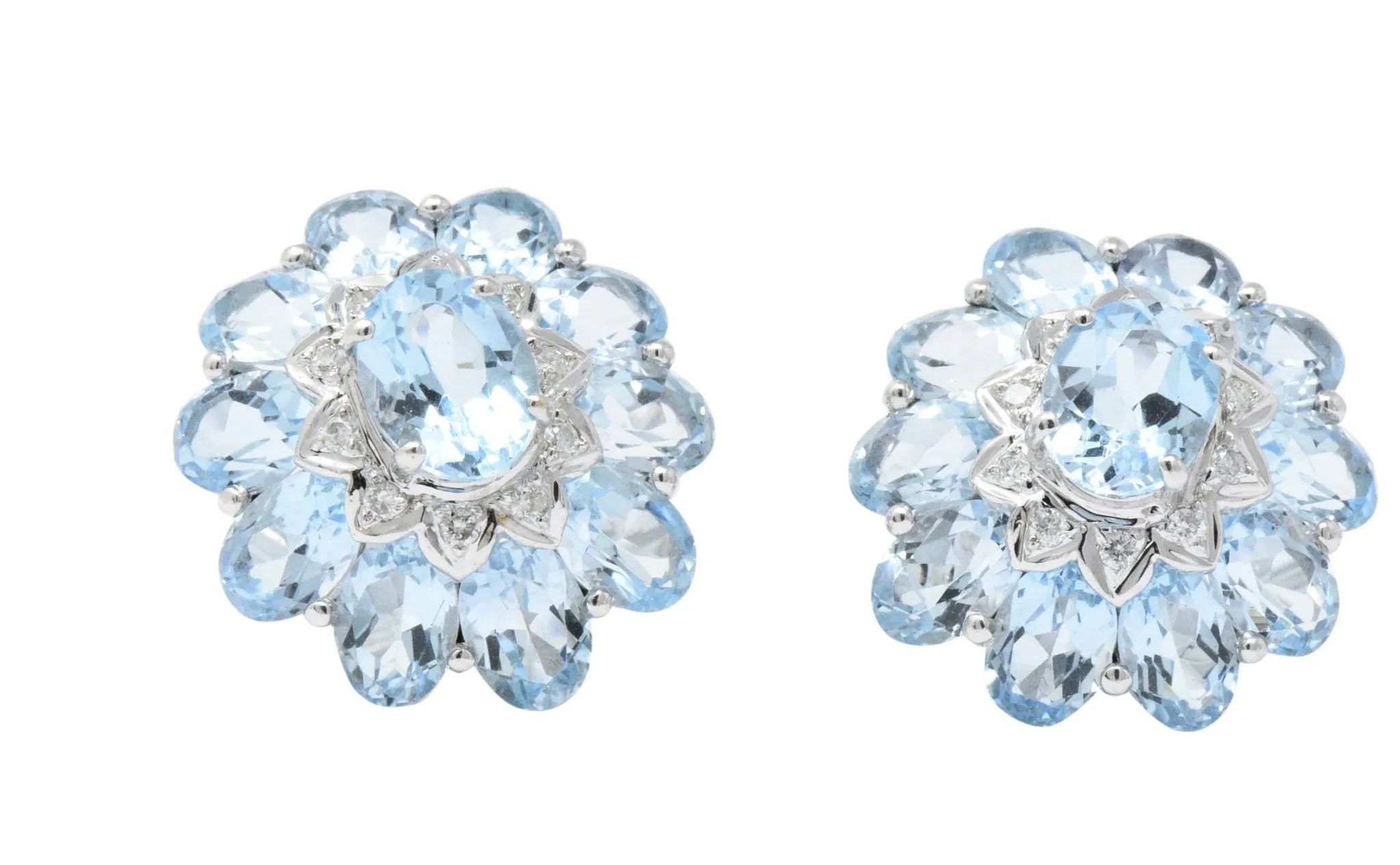 Gumps Contemporary Blue Topaz Diamond 18 Karat White Gold Earrings