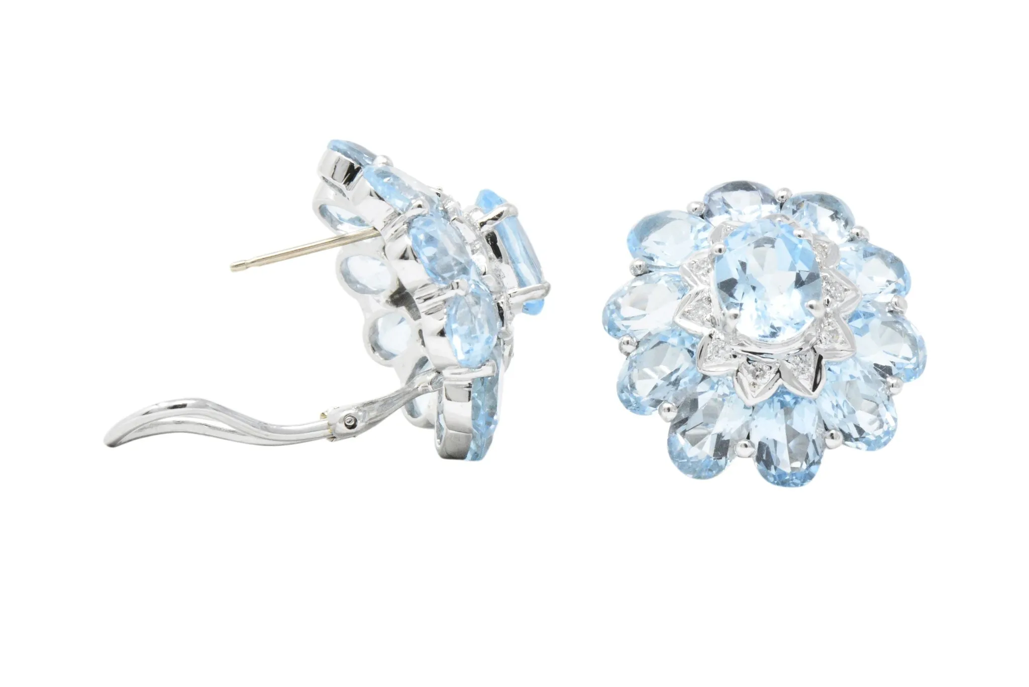 Gumps Contemporary Blue Topaz Diamond 18 Karat White Gold Earrings