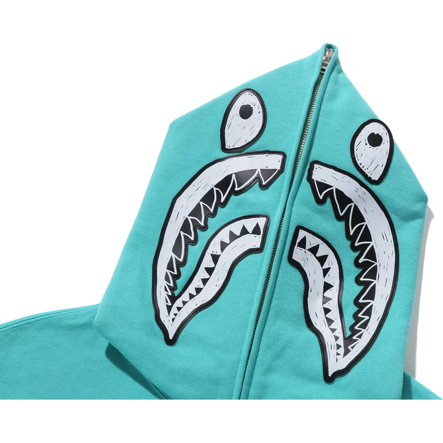 HAND DRAWN FACE RELAXED FIT SHARK FULL ZIP HOODIE MENS