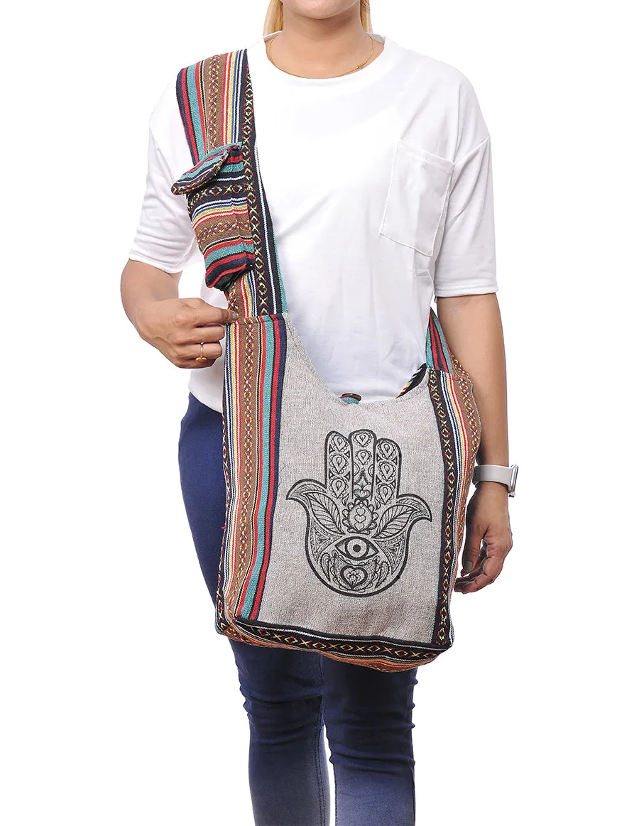 Hand of Hamsa Cotton Hobo Bag