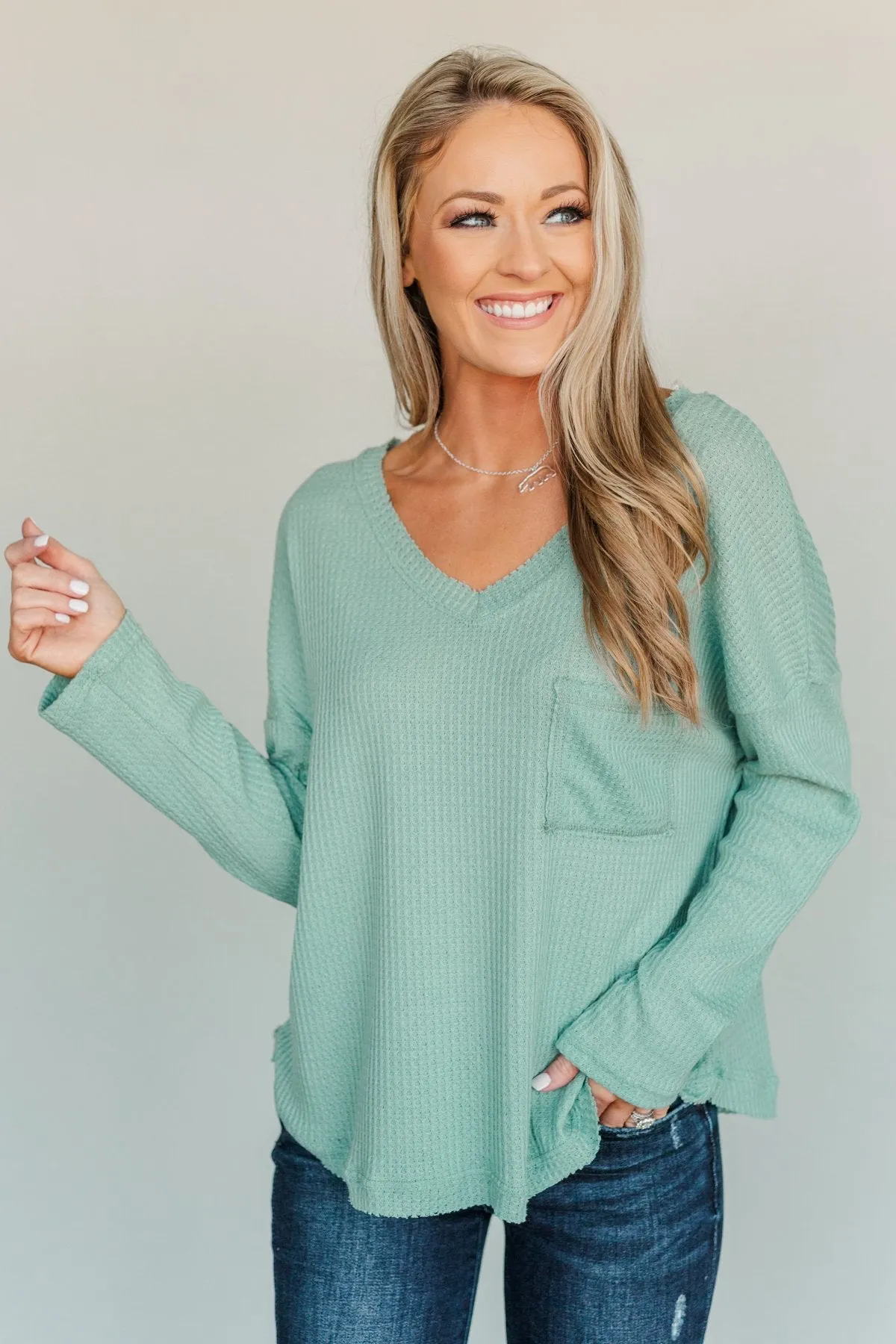 Hope Filled Days Waffle Knit Top- Mint