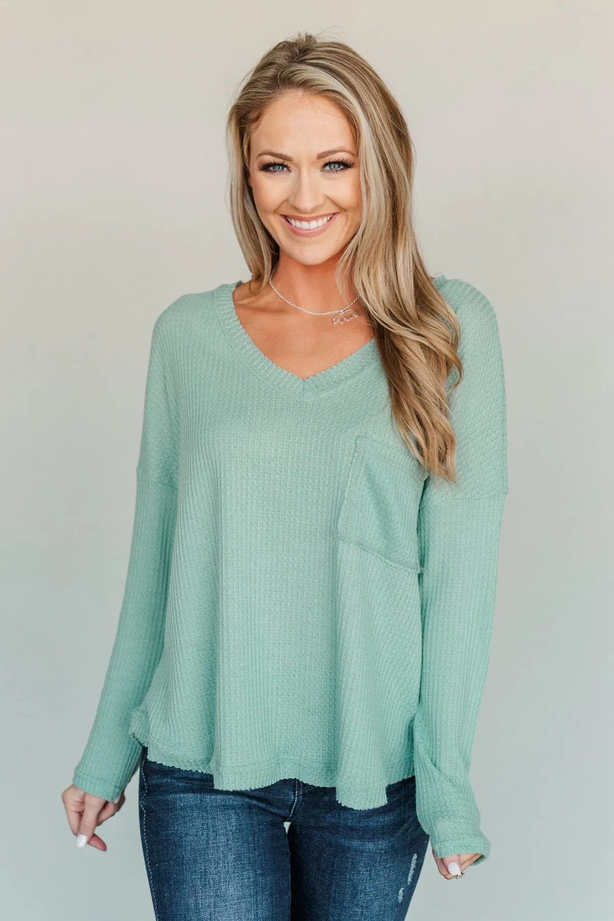 Hope Filled Days Waffle Knit Top- Mint