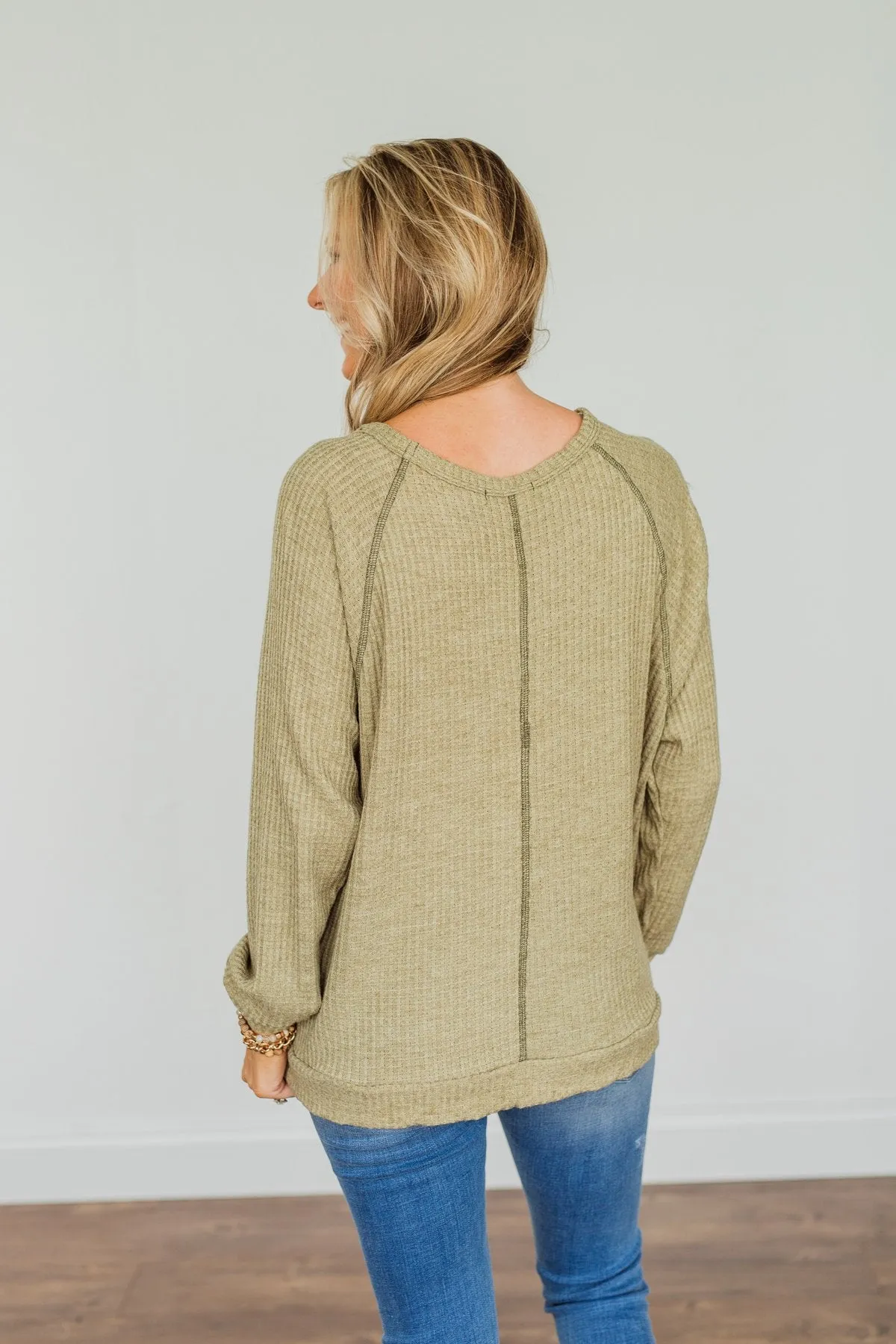 How It Goes Waffle Knit Top- Olive