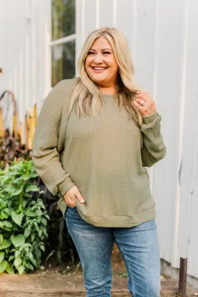 How It Goes Waffle Knit Top- Olive