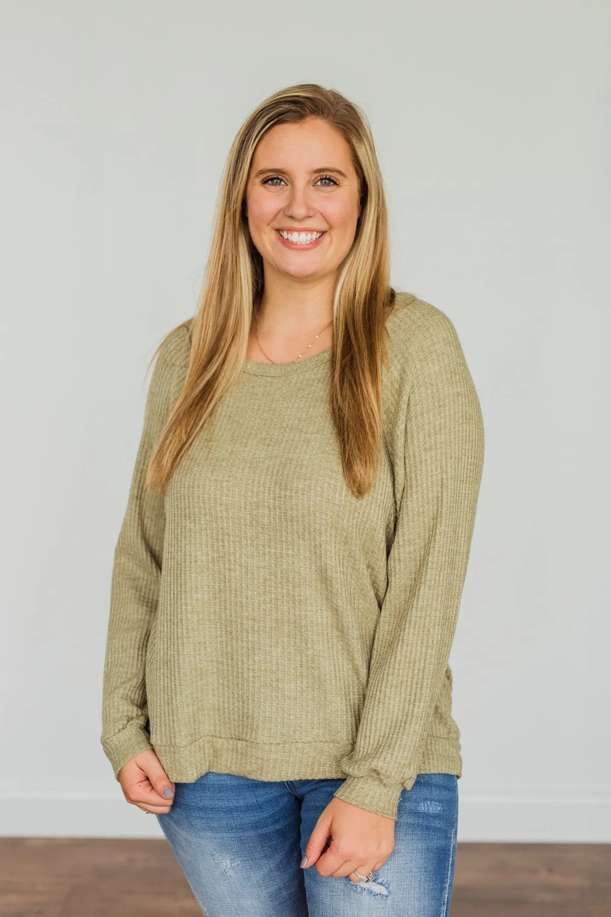 How It Goes Waffle Knit Top- Olive