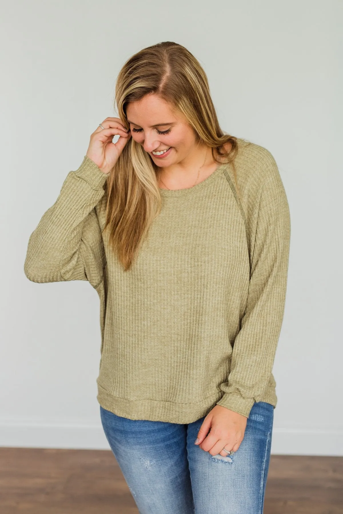 How It Goes Waffle Knit Top- Olive