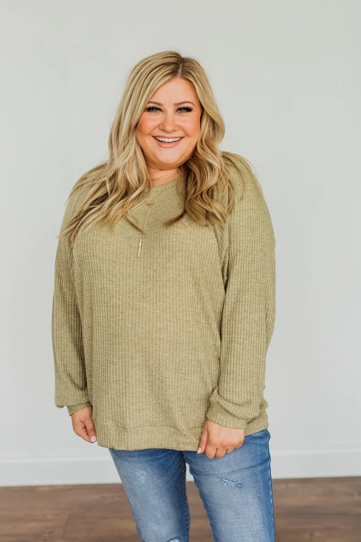 How It Goes Waffle Knit Top- Olive