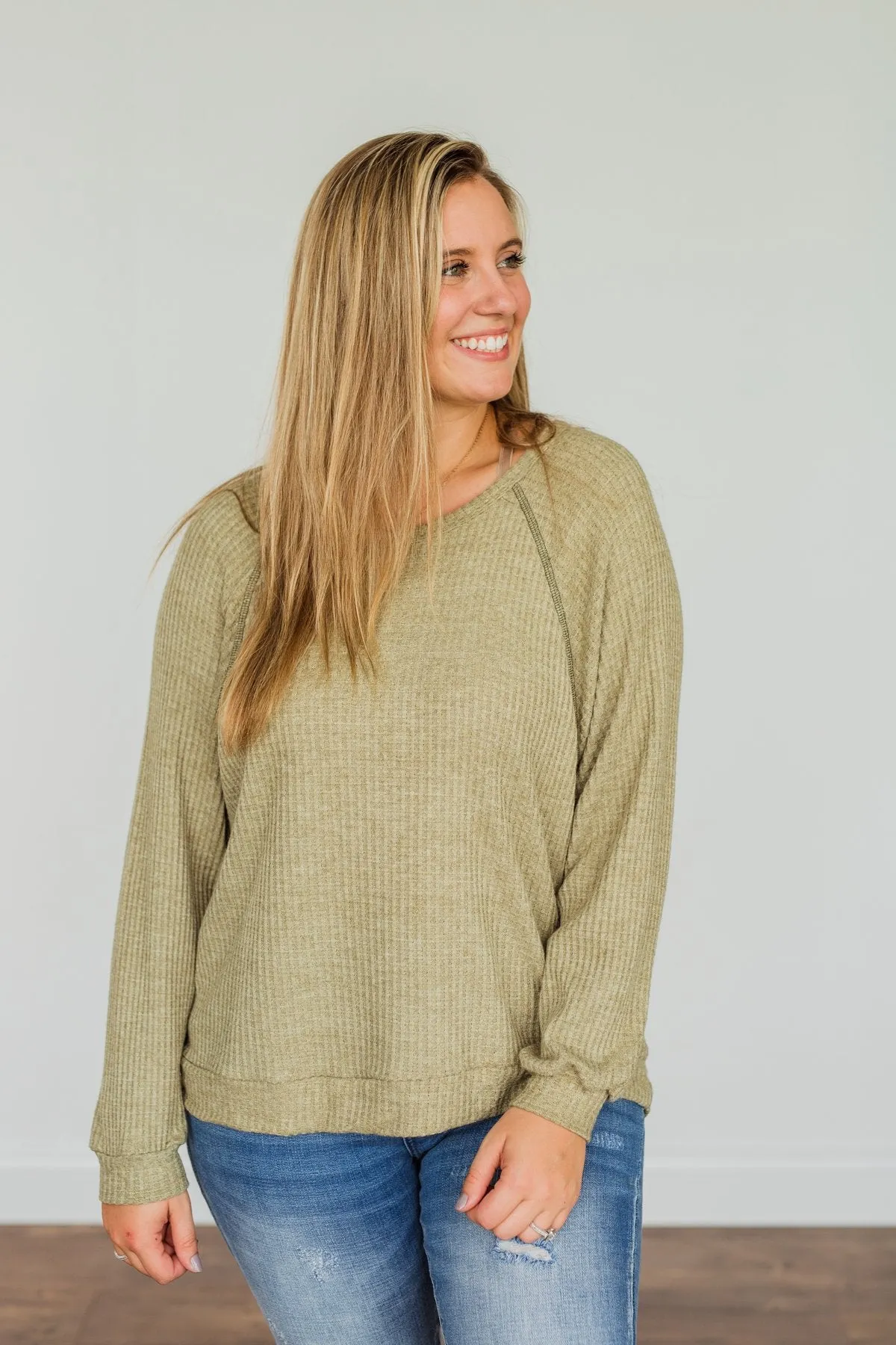 How It Goes Waffle Knit Top- Olive