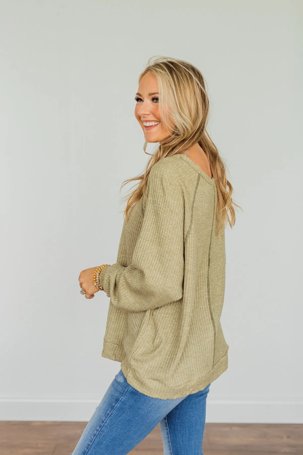 How It Goes Waffle Knit Top- Olive