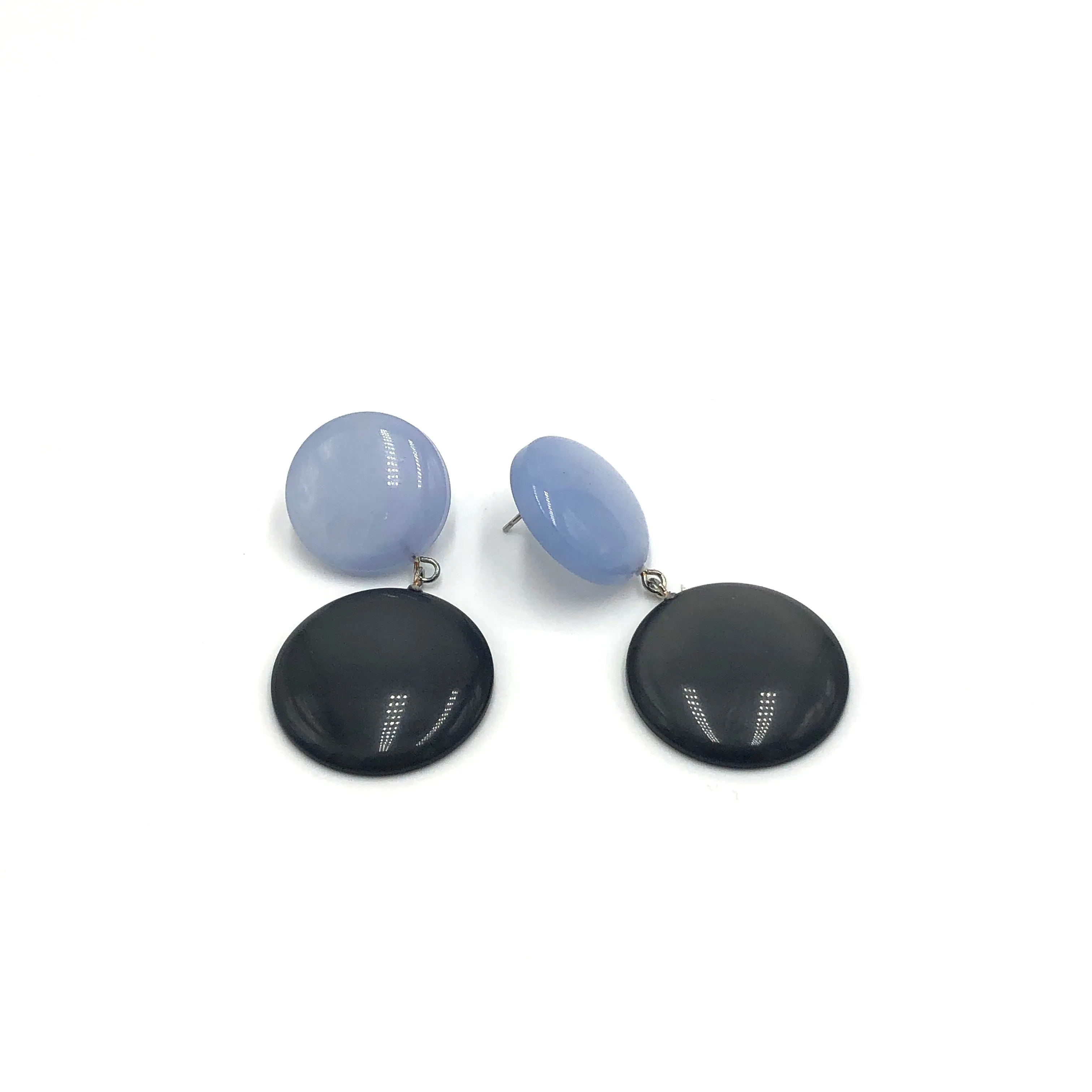 Ice Blue & Charcoal Disc Drop Earrings