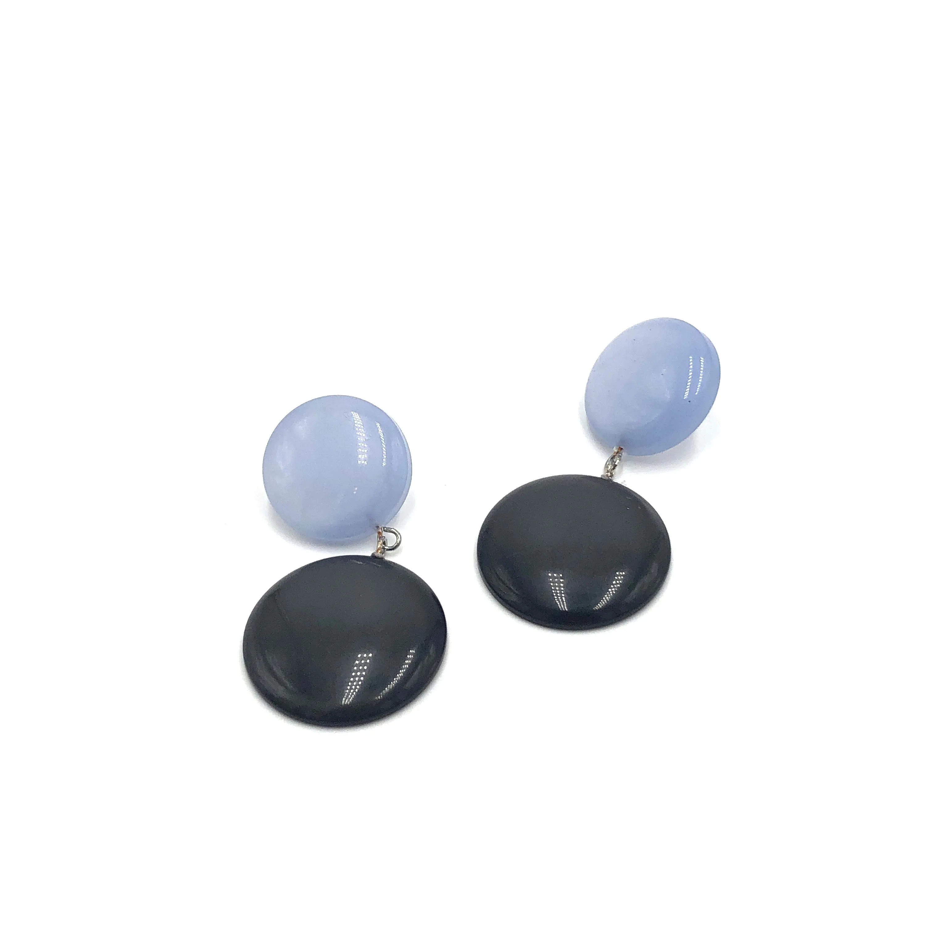 Ice Blue & Charcoal Disc Drop Earrings