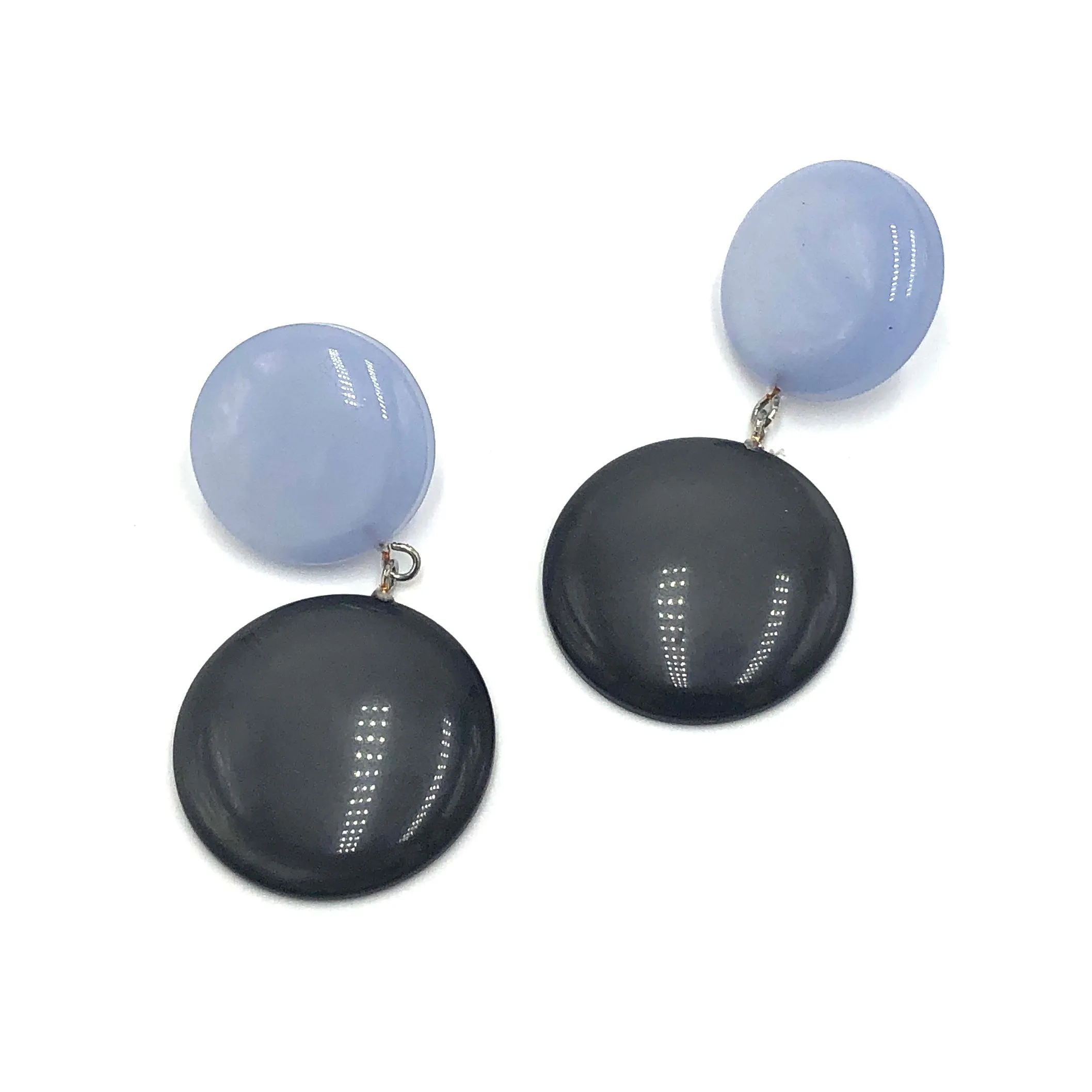 Ice Blue & Charcoal Disc Drop Earrings