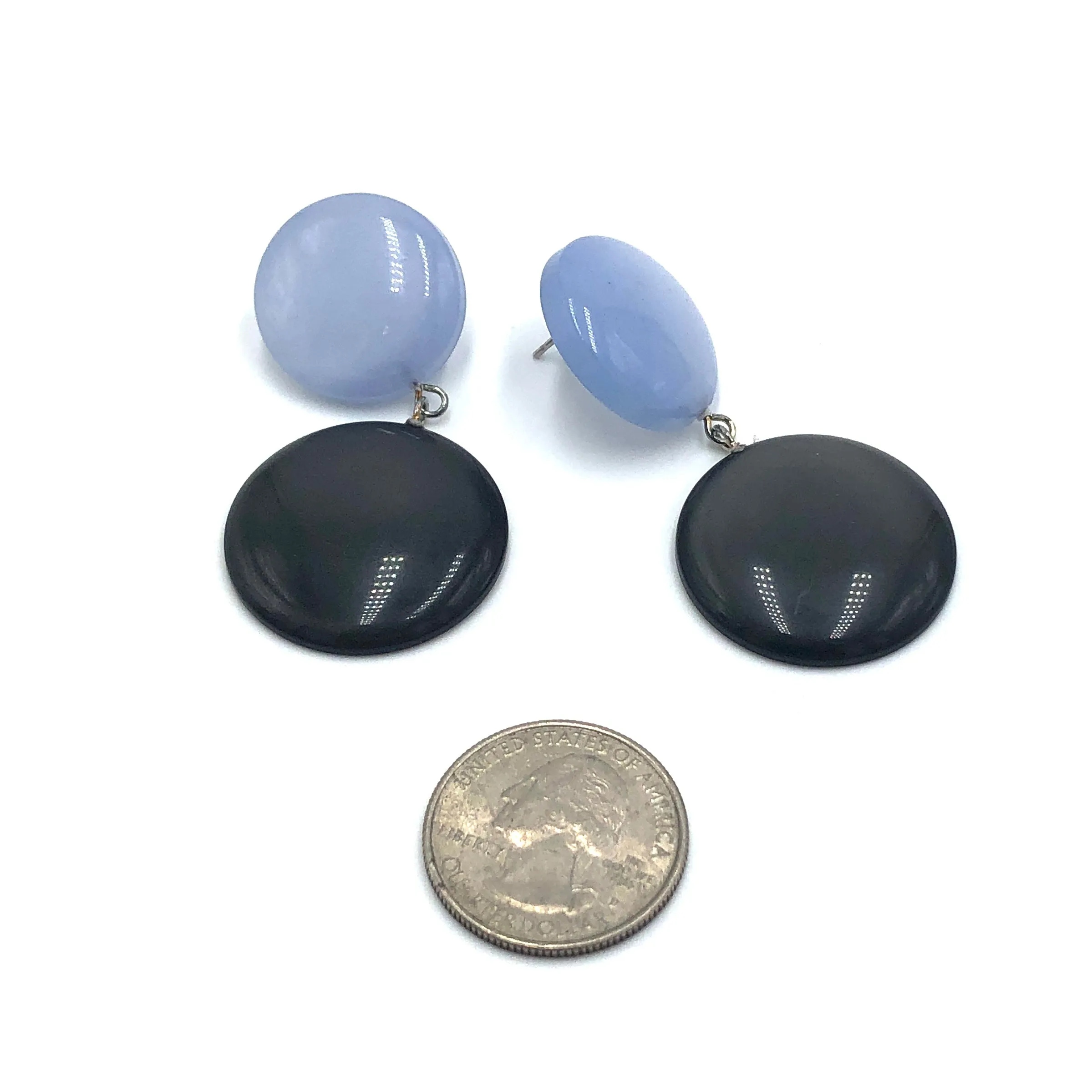 Ice Blue & Charcoal Disc Drop Earrings