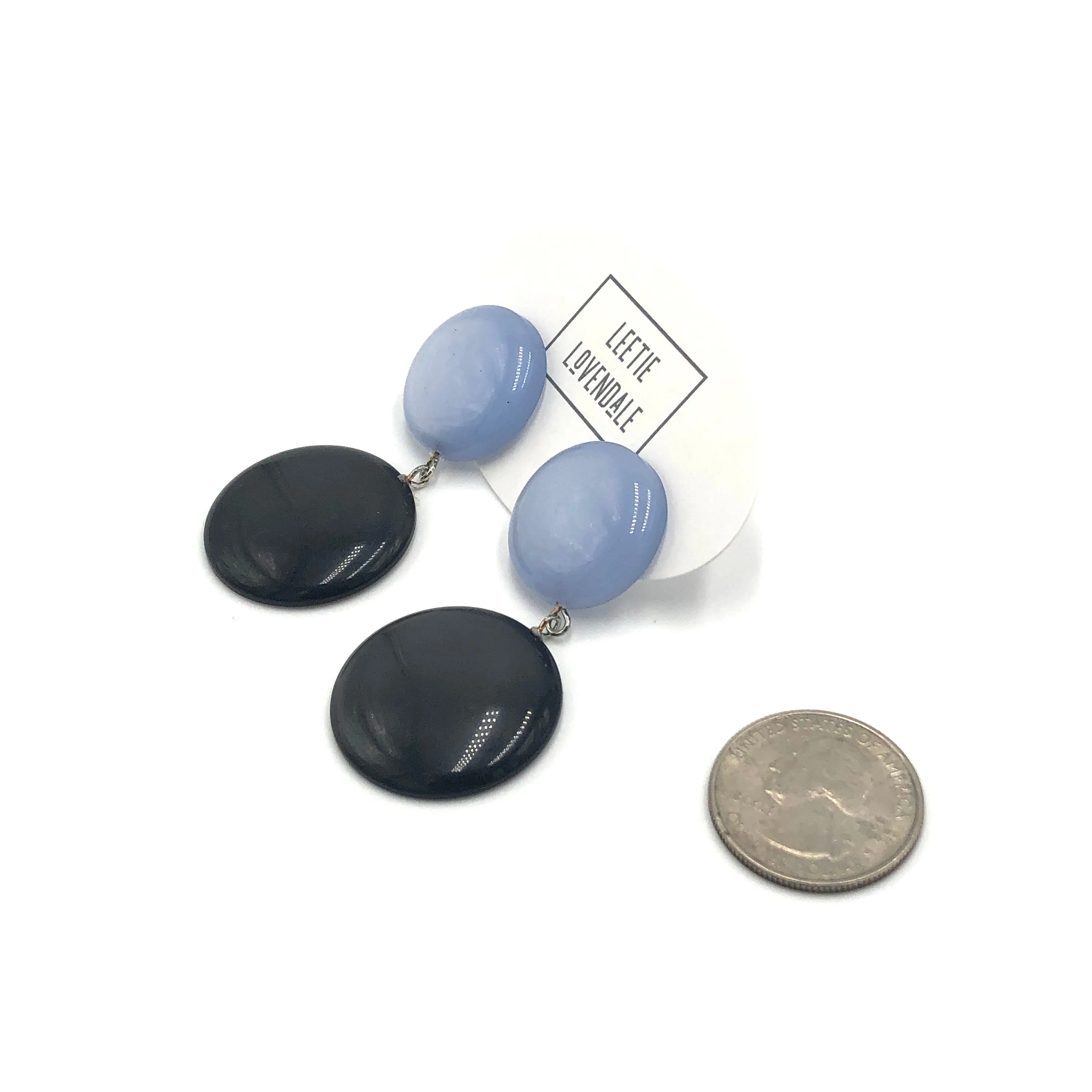 Ice Blue & Charcoal Disc Drop Earrings