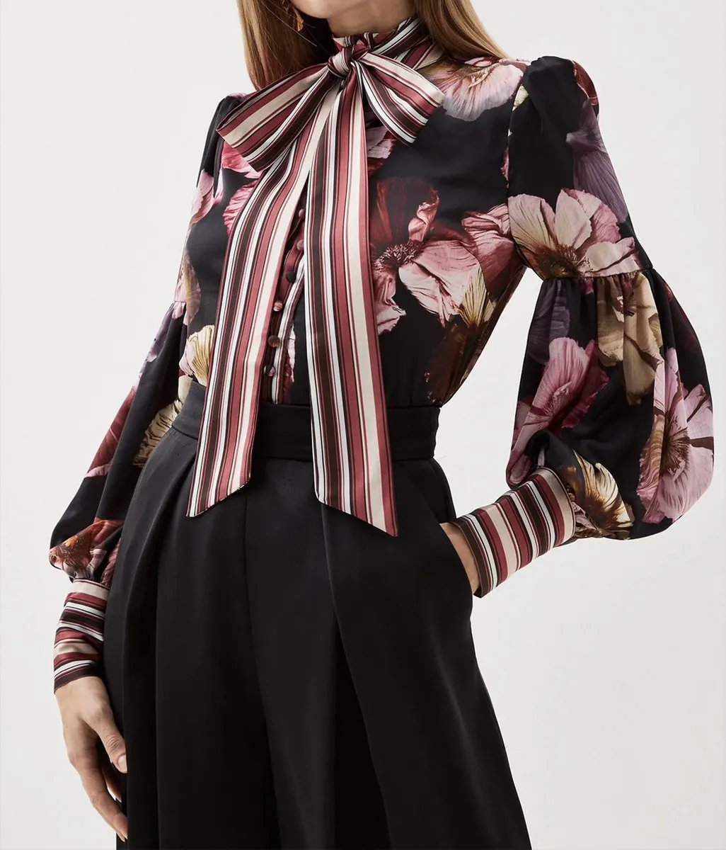 Karen Millen  |Stripes Flower Patterns Casual Style Street Style