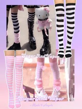 Kawaii Striped Thigh High Socks