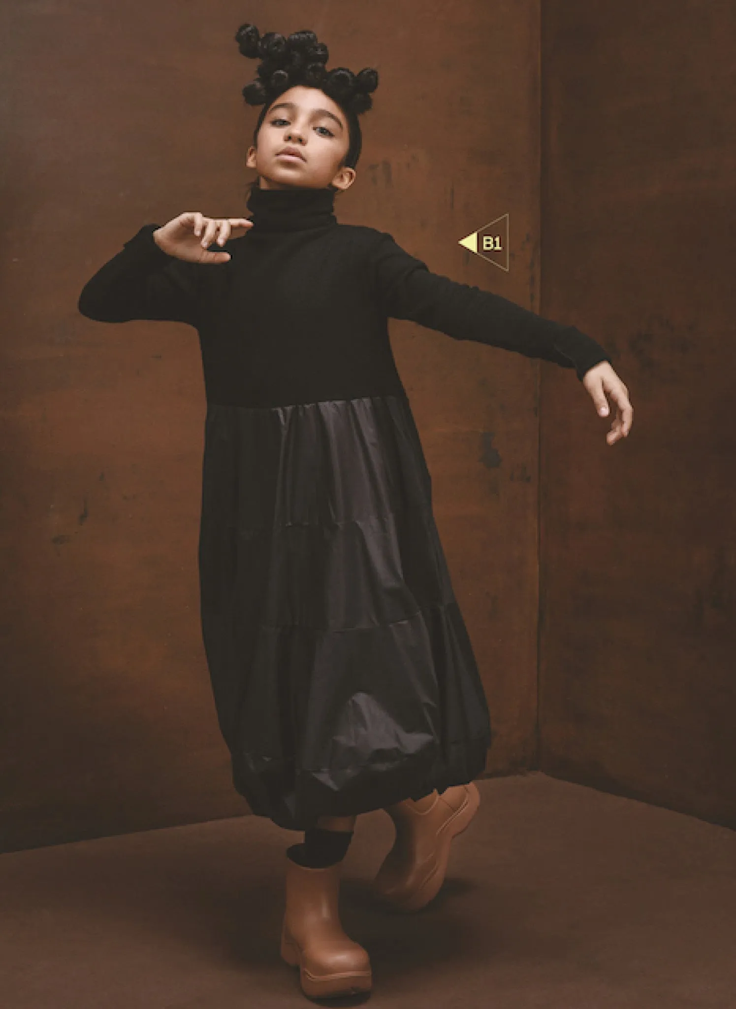 Little Creative Factory Black Balloon Turtleneck Dress