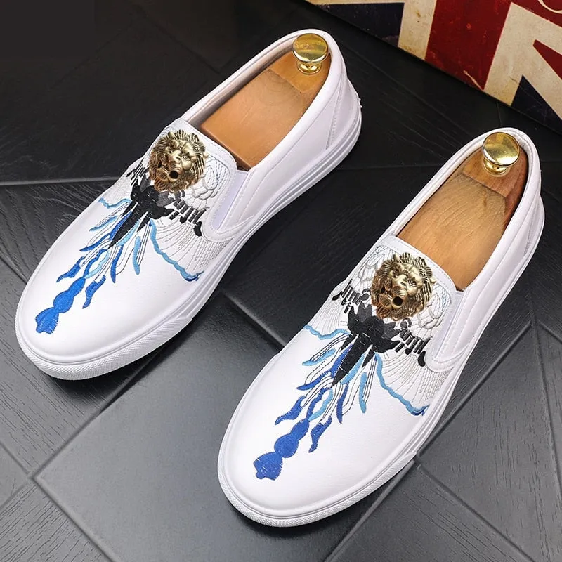 Luxury Men's Leisure Board One Step Embroidery Flowers Casual Shoes