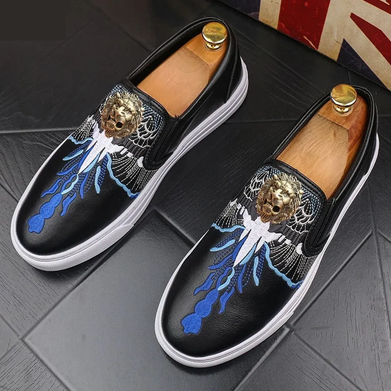 Luxury Men's Leisure Board One Step Embroidery Flowers Casual Shoes