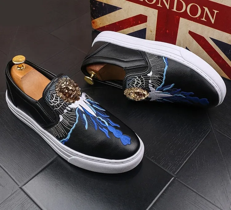 Luxury Men's Leisure Board One Step Embroidery Flowers Casual Shoes