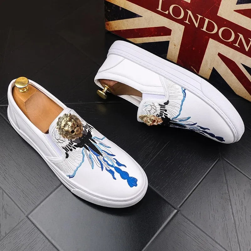 Luxury Men's Leisure Board One Step Embroidery Flowers Casual Shoes