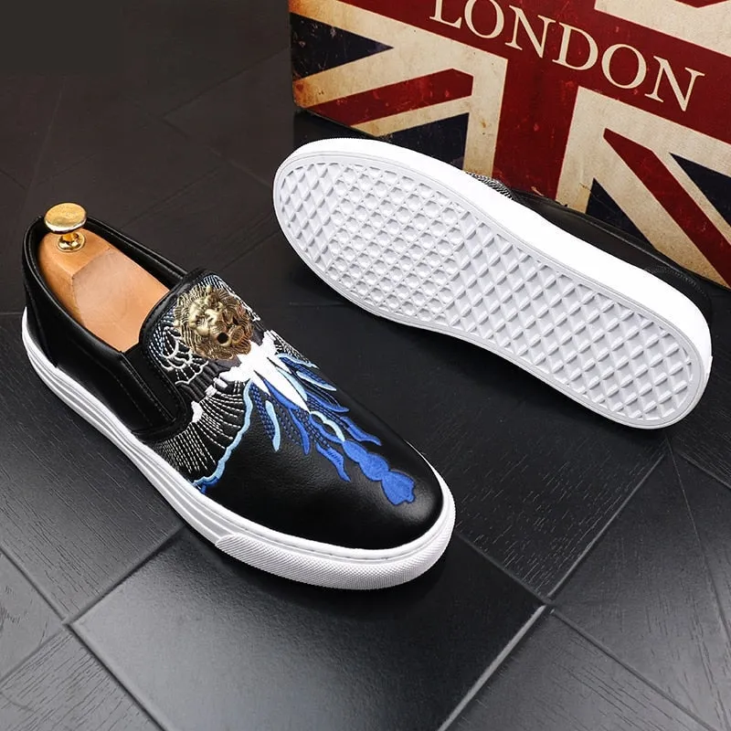 Luxury Men's Leisure Board One Step Embroidery Flowers Casual Shoes