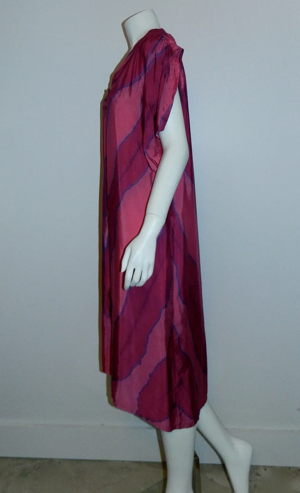 magenta silk HAND DYED poets dress / vintage 1970s / artist made OOAK