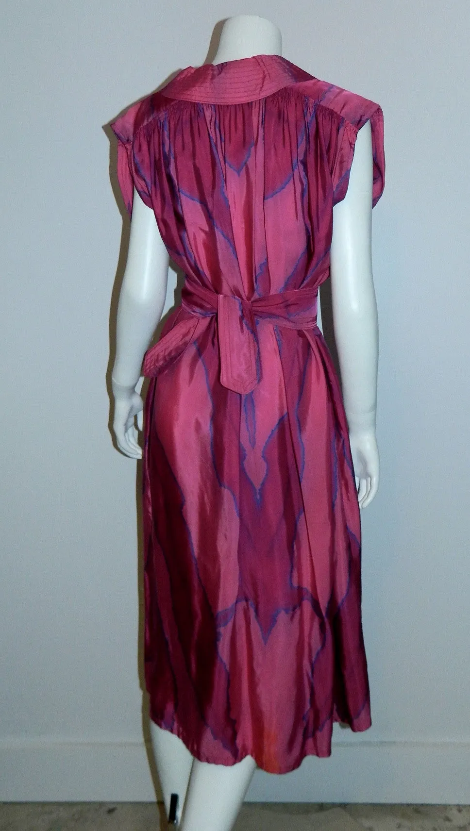 magenta silk HAND DYED poets dress / vintage 1970s / artist made OOAK